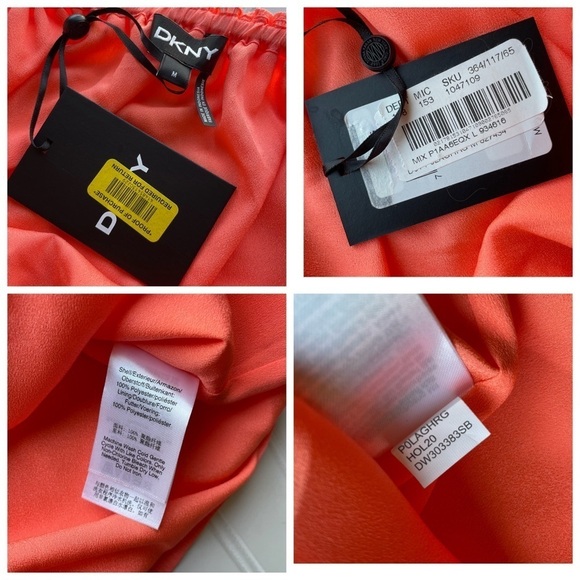 DKNY Chiffon Off the Shoulder Top Coral Orange Size Medium NWT Ruffle Crinkle - Picture 5 of 9